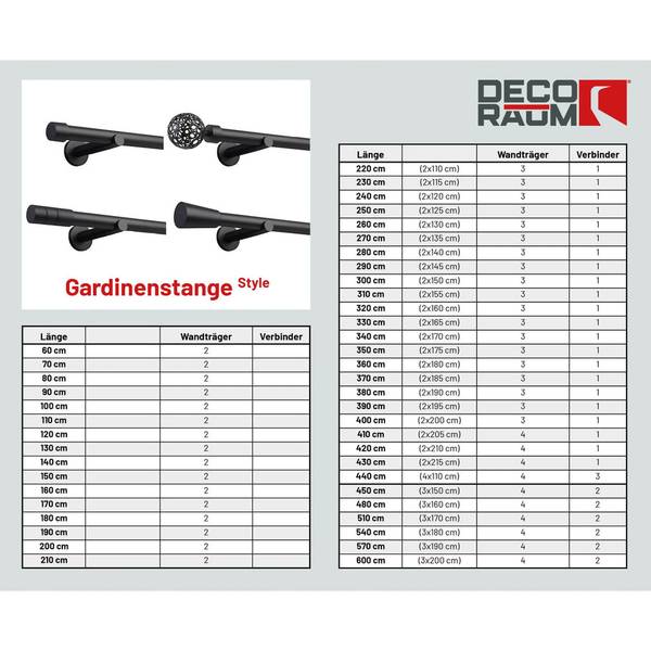 Gardinenstange 1-Lauf Kappe Schwarz - Breite: 60 cm