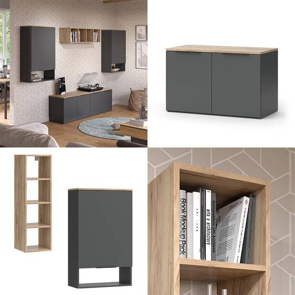 Wohnwand Wido 49801 Anthrazit - Eiche Sonoma Dekor