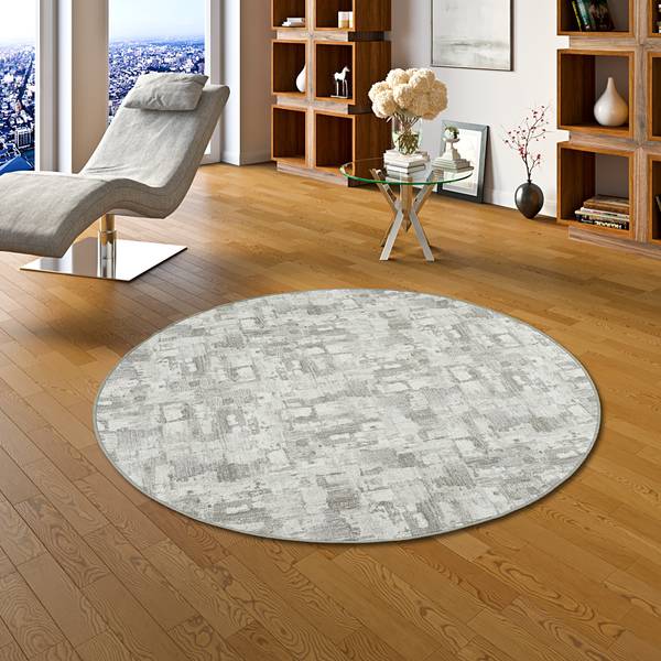 Velour Teppich Strong Trend Rund Grau - Textil - 100 x 1 x 100 cm