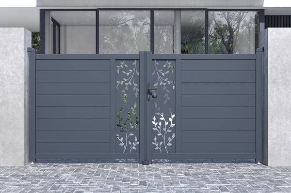 Portail battant ajustable FOLYA Gris - Aluminium - 300 x 146 x 0 cm