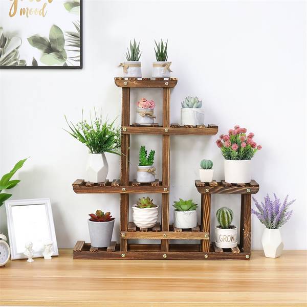 Plantenrek XJJ366 bruin - plaatmateriaal op houtbasis - 12 x 62 x 60 cm