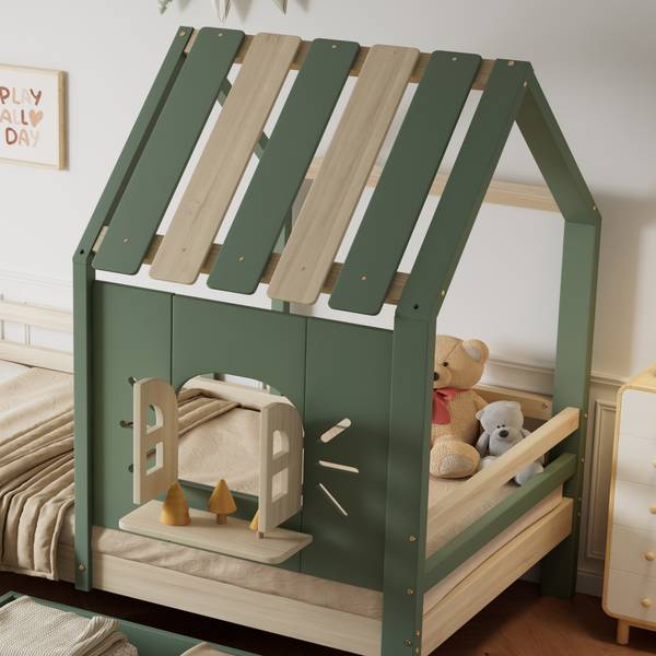 Hausbett Oneiros Ⅲ Grün - Holzwerkstoff - Massivholz - 95 x 152 x 204 cm
