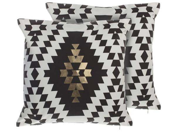 Sierkussen COLEUS 2-delig zwart - goud - wit - natuurvezel - 45 x 12 x 45 cm