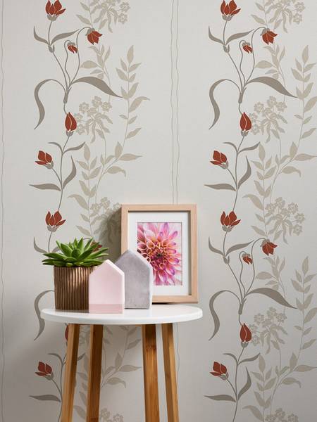 Vliestapete 675 modern Blumen Küche Beige - Rot - Weiß - Fleece - 53 x 1005 x 1 cm