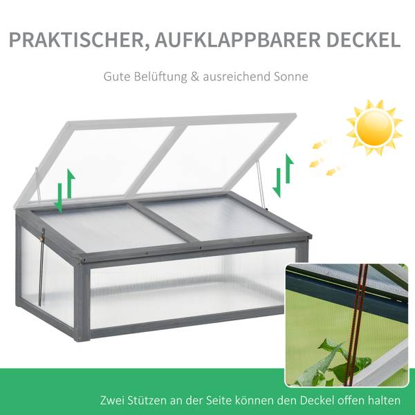 Mini Gewächshaus BB4556 Grau - Massivholz - 65 x 40 x 100 cm