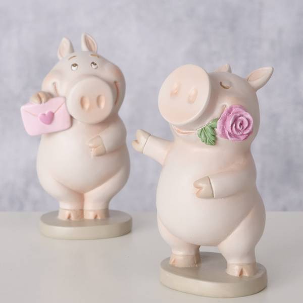 Dekofiguren Piggie 2er Set Pink - Kunststoff - 6 x 11 x 6 cm
