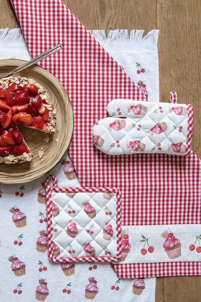 Geschirrtuch Cupcakes HIGH TEA PARTY Rot - Textil - 70 x 70 x 50 cm