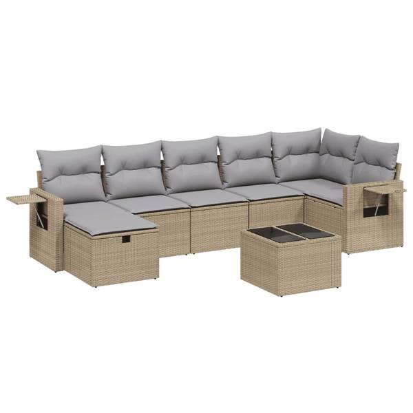 Salon de jardin 3036437-5 lot de 8 Beige - Gris - Polyrotin - 62 x 69 x 62 cm