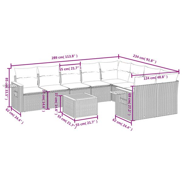 Garten-Lounge-Set 3034953-2 10-teilig Beige - Grau - Polyrattan - 62 x 69 x 62 cm