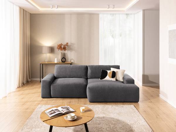 Ecksofa Lennon mit Hocker Graphit - Ecke davorstehend rechts