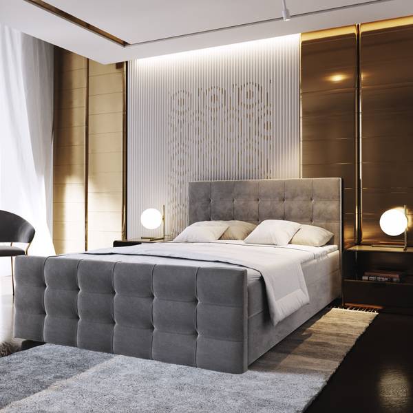Boxspringbett AMON Grau - Liegefläche Breite: 180 cm