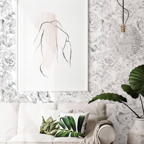 Behang Pioenen wit - papier - 200 x 250 x 1 cm