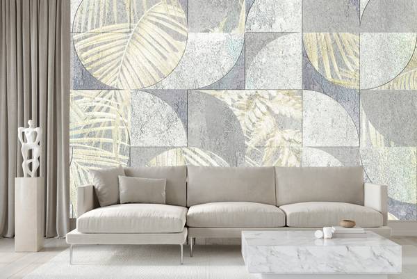 Vlies-Fotobehang BETON Bladeren Natuur lichtgrijs - 405 x 270 x 270 cm