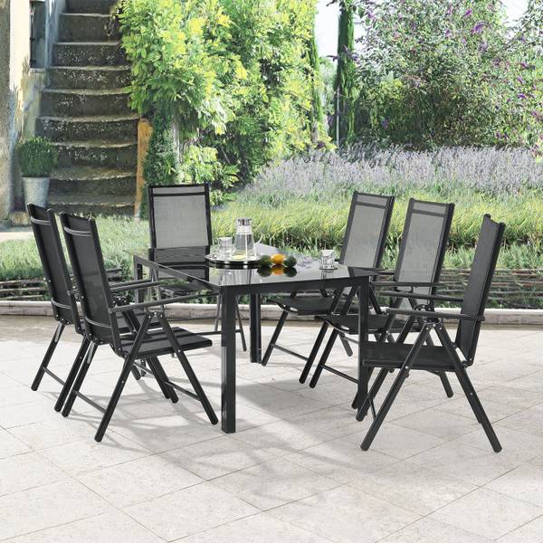 Gartengarnitur Milano 7-teilig Dunkelgrau - 150 x 75 x 90 cm