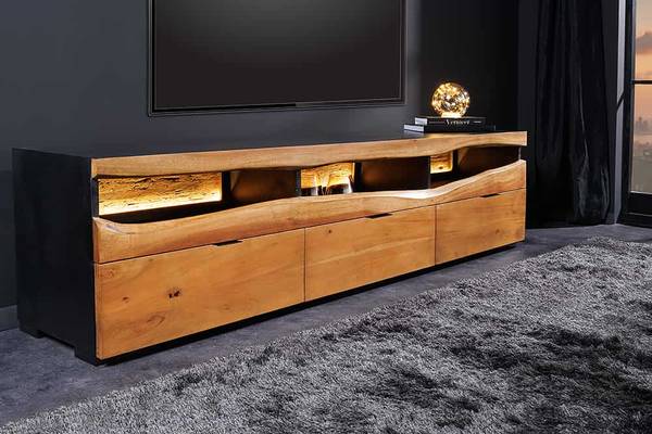 TV-Lowboard GRAND ACACIA Schwarz - Braun - Akazie - 180 x 54 x 42 cm
