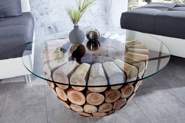 Couchtisch PURE NATURE Braun - Mango - Teakholz - Klarglas - 70 x 41 x 70 cm