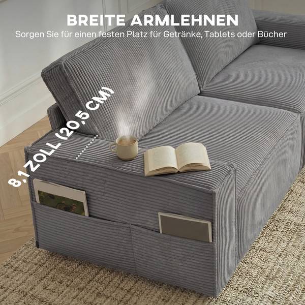 3-Sitzer Sofa 83B-784V00LG Grau - Cord - 79 x 91 x 218 cm