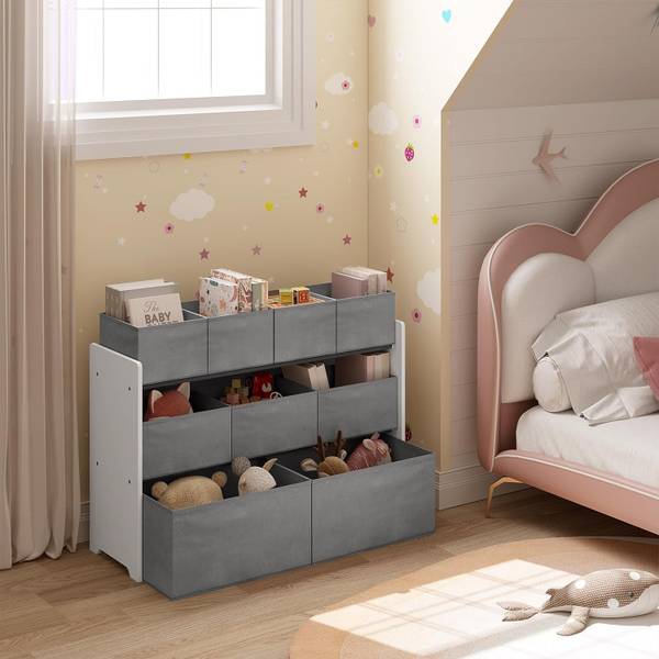 Kinderzimmerregal Melanie Grau - Weiß - Holzwerkstoff - Metall - Textil - 92 x 60 x 30 cm