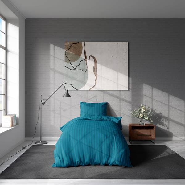 Bettwäsche 155x220 cm Damast petrol Blau - Microfaser - 155 x 4 x 220 cm