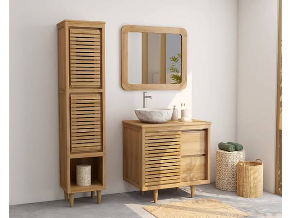 Badschrank TORAJA Beige - Holz teilmassiv - 35 x 180 x 40 cm
