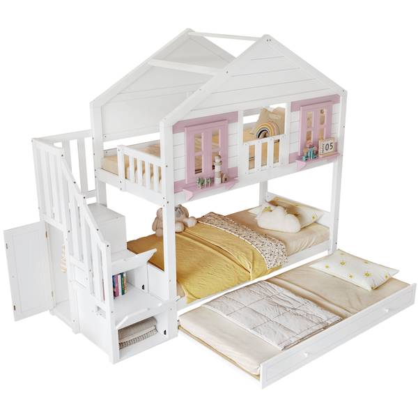 Etagenbett LucyWoody Ⅰ Weiß - Holzwerkstoff - 96 x 211 x 253 cm