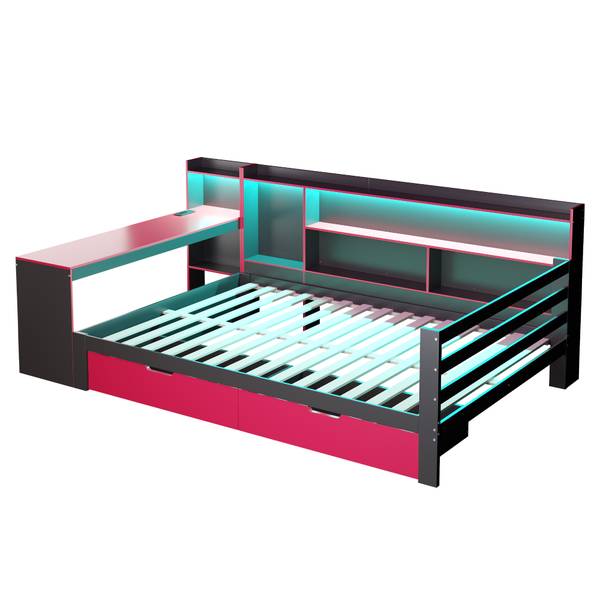 Schlafsofa Phoebus Ⅲ Schwarz - Rot - Holzwerkstoff - Massivholz - 165 x 100 x 246 cm