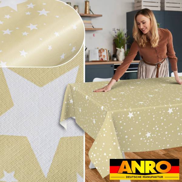 Wachstuchtischdecke Sterne Beige - Tiefe: 180 cm