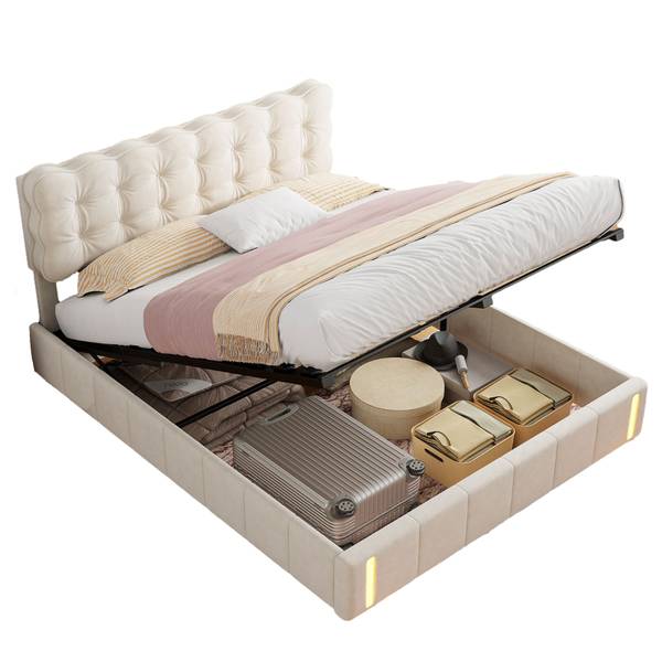 Polsterbett Boxspringbett HYF06 Beige - Metall - Massivholz - 161 x 103 x 205 cm