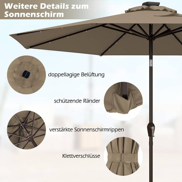 Ø300cm LED Sonnenschirm Braun - Kunststoff - 300 x 245 x 300 cm
