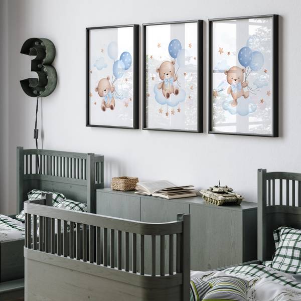 Poster Teddybären und Ballons 3er Set 30 x 42 x 42 cm