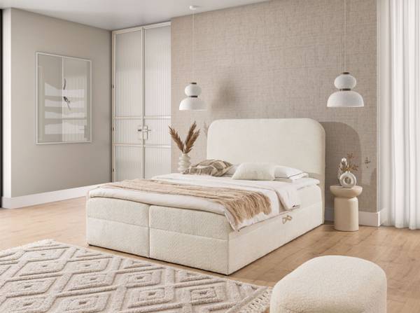 Boxspringbett BINETA Creme - Breite: 184 cm
