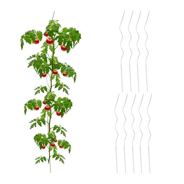 10er Set Spiralstäbe Tomaten Silber - Stahl - 3 x 90 x 3 cm