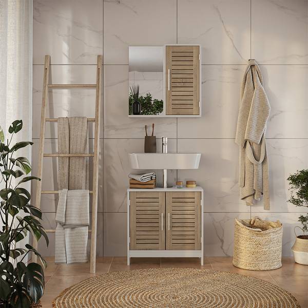 Badmöbel-Set Looma 58456 2er Set Braun - Weiß - Holzwerkstoff - 60 x 60 x 30 cm