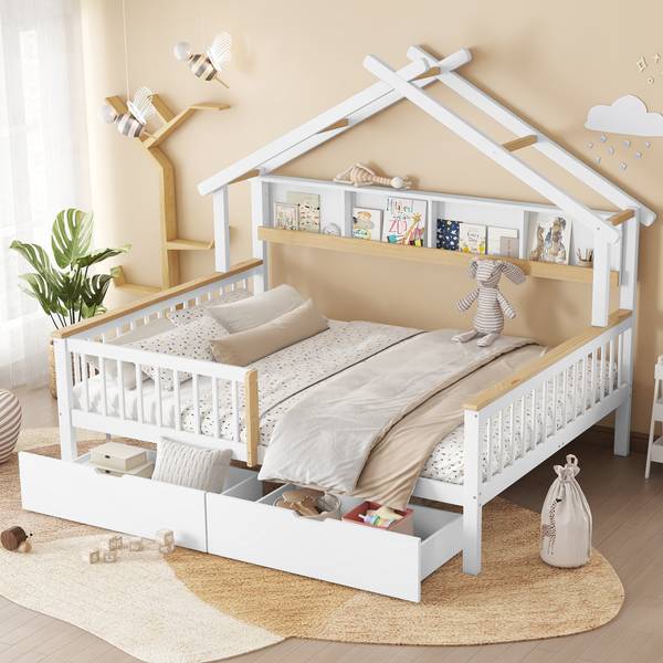 Kinderbett WoodyZoom Ⅰ Weiß - Holzwerkstoff - Massivholz - 147 x 152 x 219 cm