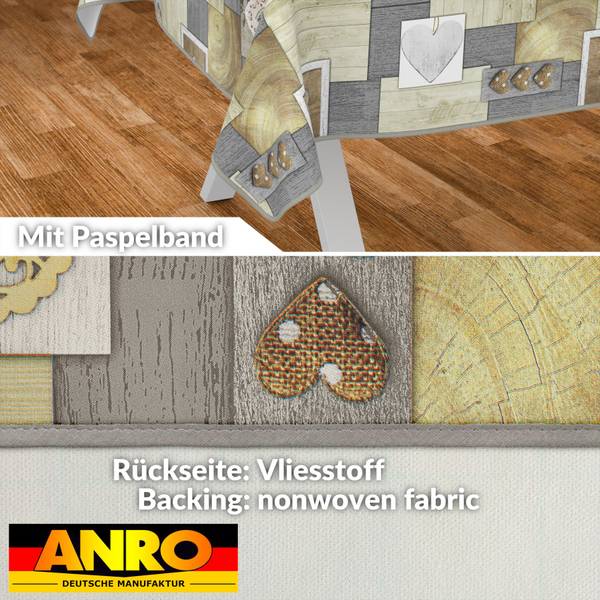 Wachstuchtischdecke Holz Herz mit SAUM Tiefe: 200 cm