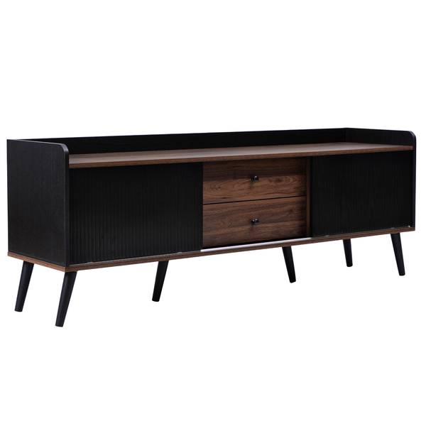 TV-lowboard met Schuifdeuren Eos I zwart - bruin - staal - 40 x 58 x 160 cm