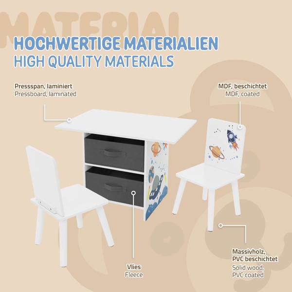 3tlg Kindersitzgruppe aus Holz Weiß - Samt - 48 x 54 x 71 cm