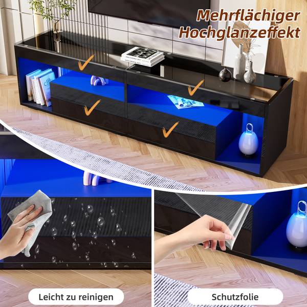 LED-Hochglanz TV-Schrank Ourea Ⅲ Schwarz - Sicherheitsglas - 40 x 46 x 180 cm
