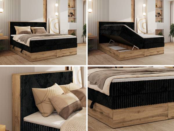 Boxspringbett WOOD CLASSIC KING Grauspiegel - H3 - Liegefläche Breite: 180 cm