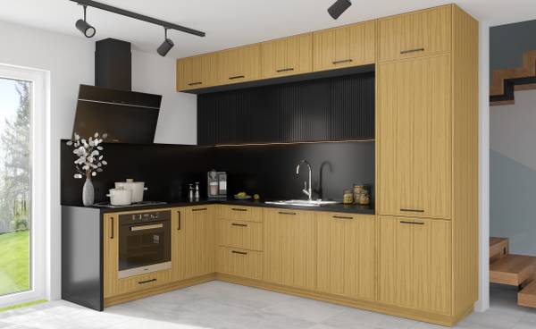 Hängeschrank LAMELLO W2 40 Schwarz - Eiche Dekor