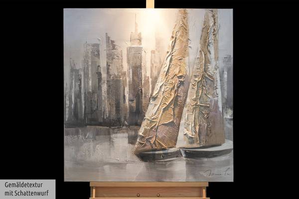 Acrylbild Handgemalt Schiffe & Boote Jec Grau - Baumwollstoff - 80 x 80 x 4 cm