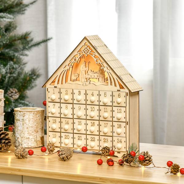 Kerst-adventskalender 830-412 bruin - plaatmateriaal op houtbasis - 6 x 30 x 27 cm