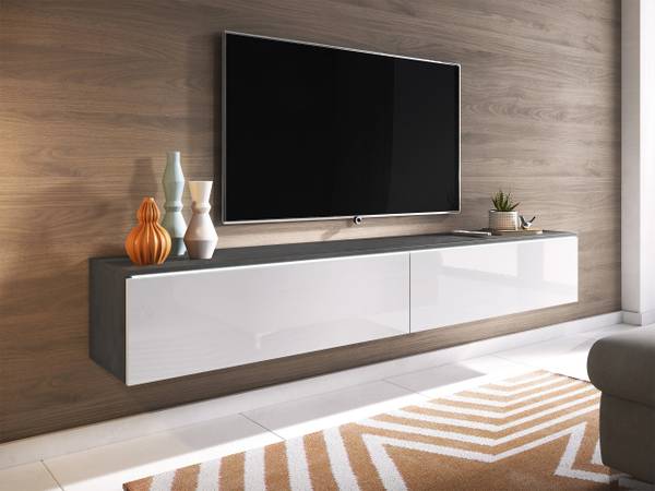 TV-Lowboard D180LED Anthrazit - Glas Weiß