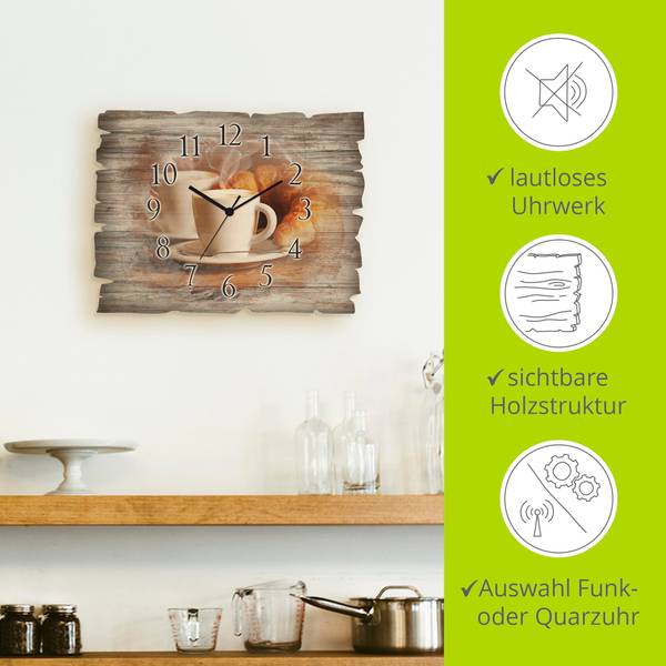 Wanduhr Holz Cappuccino und Croissant Braun - Holzwerkstoff - 40 x 30 x 1 cm