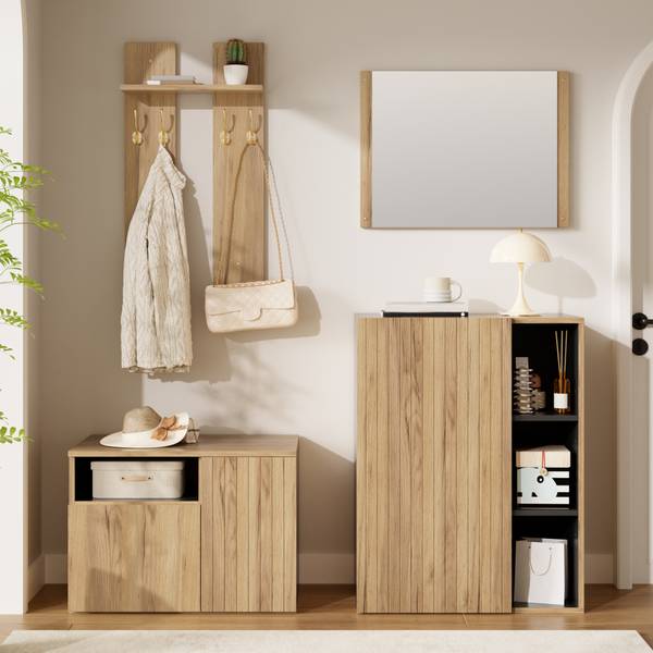 Garderobenset MUHENA415(4er Set) Braun - Holzwerkstoff