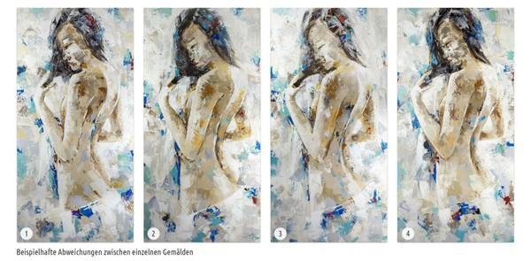 Acrylbild Handgemalt Frau Jec Blau - Baumwollstoff - 60 x 120 x 4 cm