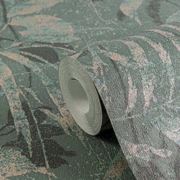 Vliestapete 4719 Floral Dschungel Design Blau - Gold - Graumetallic - Grün