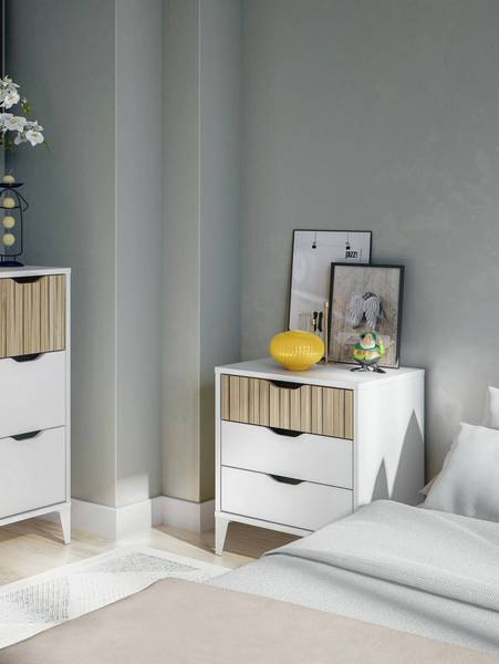 Chevet Jessa Blanc - Bois manufacturé - 44 x 50 x 33 cm