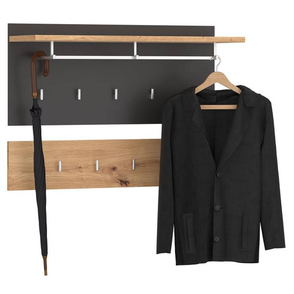Wandkapstok BILBAO grijs - plaatmateriaal op houtbasis - 90 x 60 x 30 cm