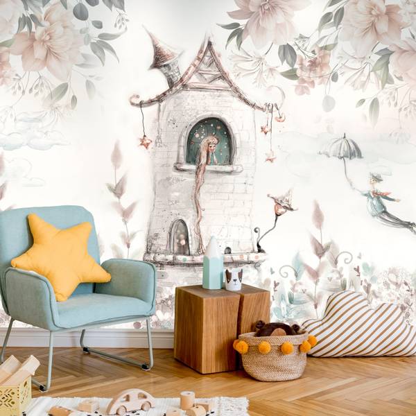 Papier Peint PRINCESSE Dans la Tour Rose vieilli - 135 x 90 x 90 cm